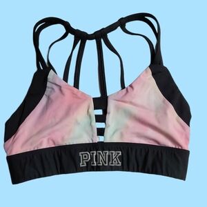 PINK Rainbow Tiedye Strappy Sports Bra
